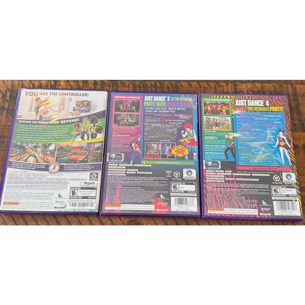 Bundle of 3 Xbox 360 Kinect Just Dance 3/Just Dance 4/Kinect Adventures Works